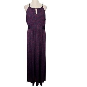Loft Purple Print Keyhole Halter Maxi Dress Size Large